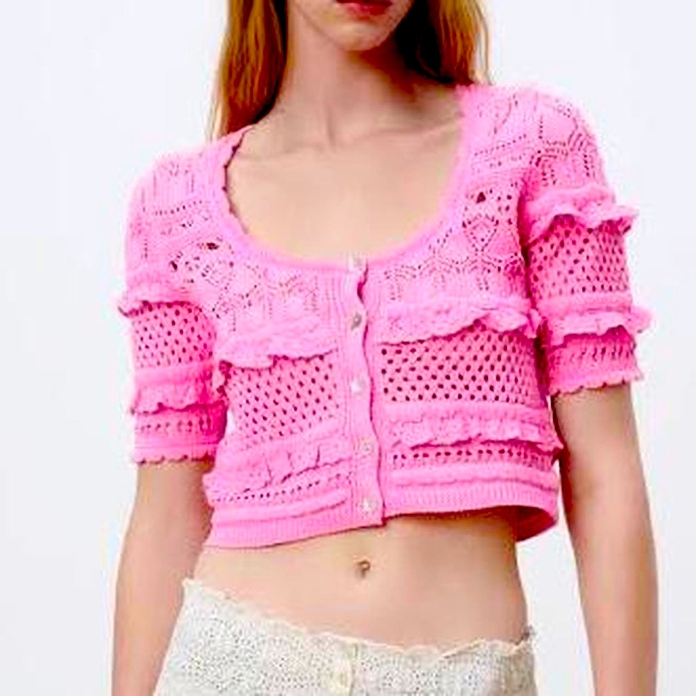 Pointelle cardigan pink